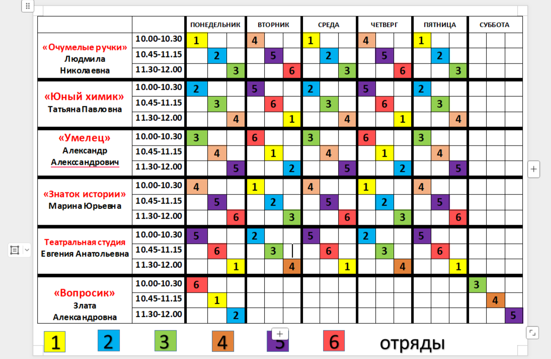Расписание кружков